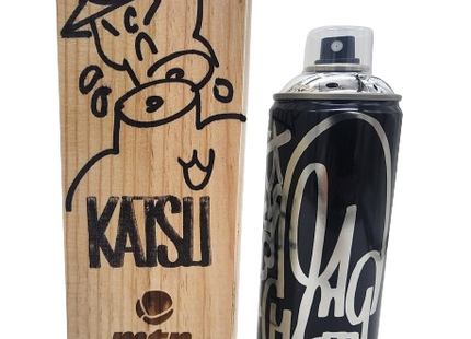 Katsu Tagged Signed Silver Chrome Spray Paint Can Artwork by Montana MTN