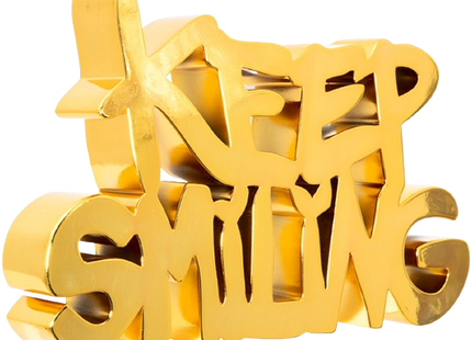 Keep Smiling Chrome Gold Painted Resin Sculpture by Mr Brainwash- Thierry Guetta