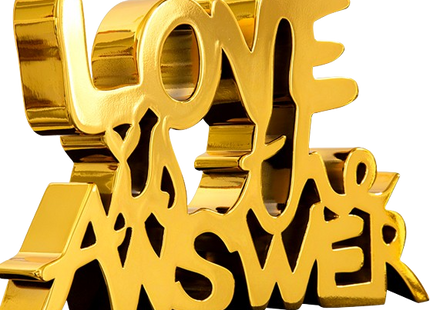 Love Is The Answer Chrome Gold Painted Resin Sculpture by Mr Brainwash- Thierry Guetta