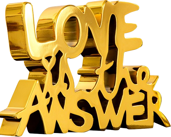 Love Is The Answer Chrome Gold Painted Resin Sculpture by Mr Brainwash- Thierry Guetta