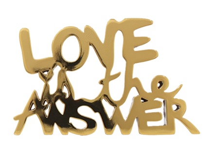 Love Is The Answer Chrome Gold Painted Resin Sculpture by Mr Brainwash- Thierry Guetta