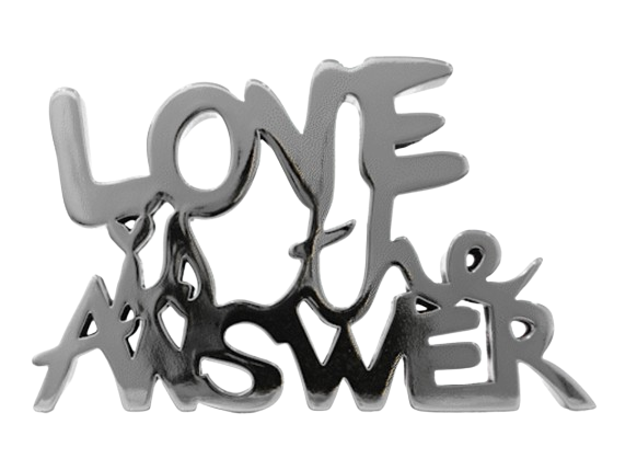 Love Is The Answer Chrome Silver Painted Resin Sculpture by Mr Brainwash- Thierry Guetta