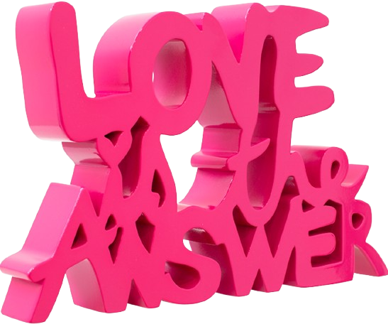 La respuesta al amor: Escultura de resina pintada de rosa de Mr Brainwash - Thierry Guetta