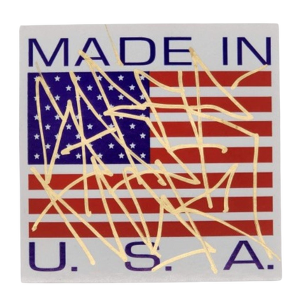 Made in USA Flag Slap-Up Label Sticker Original Tag Art by Saber Gold 1