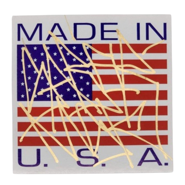 Made in USA Flag Slap-Up Label Sticker Original Tag Art by Saber