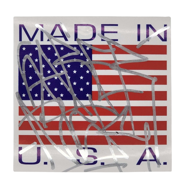 Made in USA Flag Slap-Up Label Sticker Original Tag Art by Saber Silver 1
