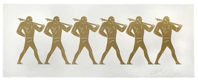 Marchers White Silkscreen Print by Cleon Peterson