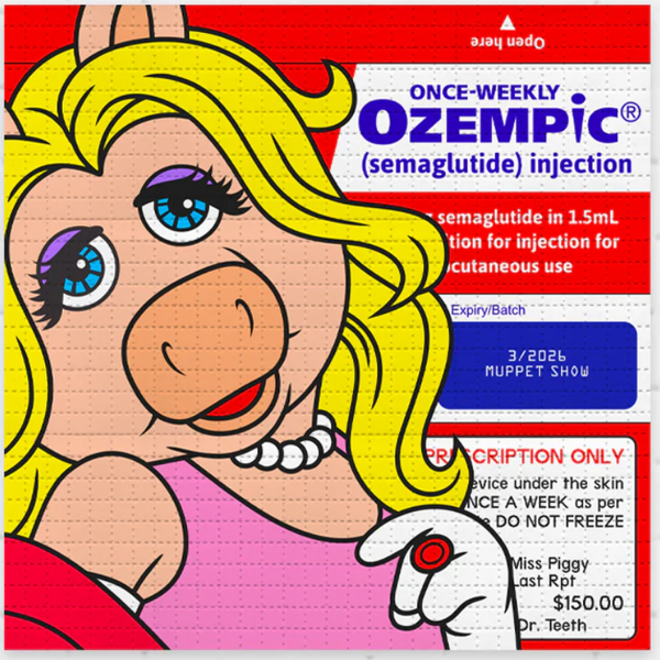 Miss Piggy en papel secante Ozempic, impresión de archivo de Ben Frost
