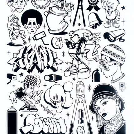 Modern Hieroglyphics Graffiti Black PP Foil Block Print by Mike Giant