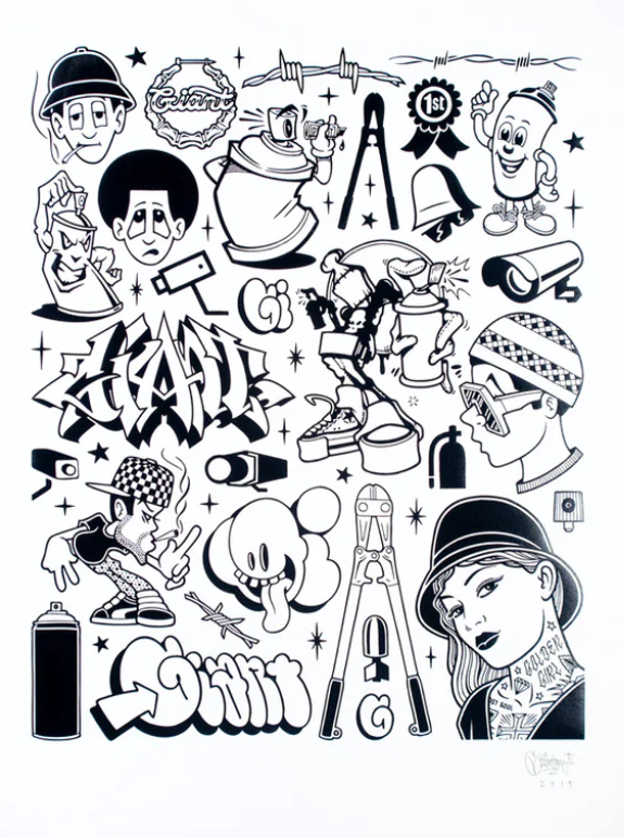 Modern Hieroglyphics Graffiti Black PP Foil Block Print by Mike Giant