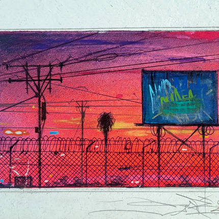 Near Down Town LA Razor Wire Study Original Painting by Saber