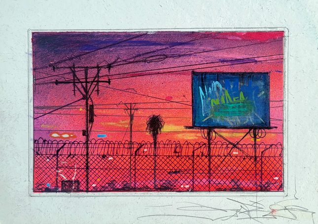 Near Down Town LA Razor Wire Study Original Painting by Saber