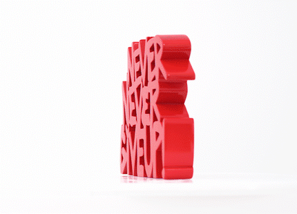 Never Never Give Up Chrome Gold Painted Resin Sculpture by Mr Brainwash- Thierry Guetta