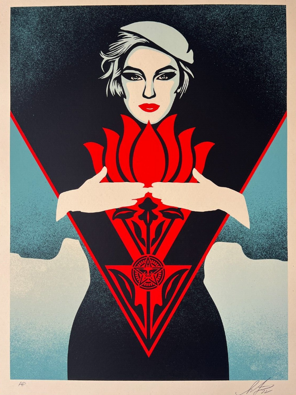 Noir Flower Woman Blue AP Silkscreen Print by Shepard Fairey- OBEY