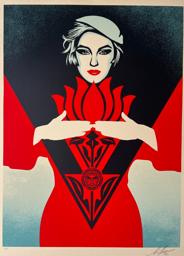 Noir Flower Woman Red AP Silkscreen Print by Shepard Fairey- OBEY
