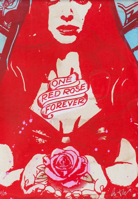 One Rose Red Silkscreen Print by Copyright