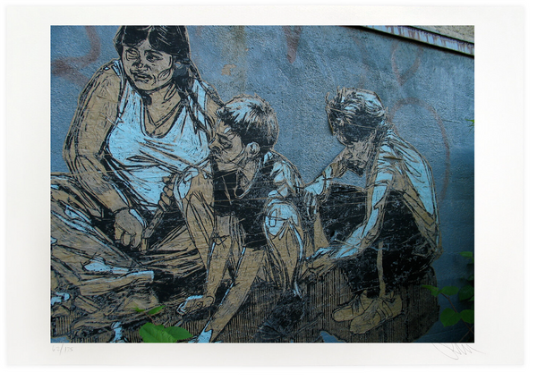 Pigeon Feeding Family Brooklyn 2005 Print by Swoon- Caledonia Curry