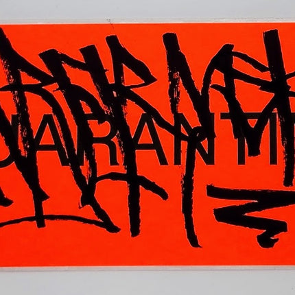 Quarantine Neon Orange Slap-Up Label Sticker Original Tag Art by Saber