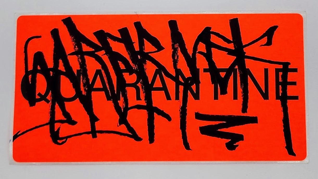 Quarantine Neon Orange Slap-Up Label Sticker Original Tag Art by Saber ...