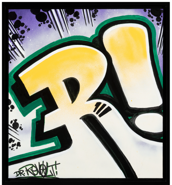 R! Original Acrylic Spray Paint Painting by Dr Revolt