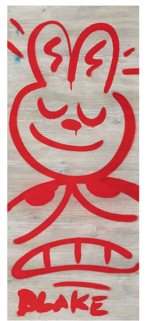 Rabbit Worries Original Wood Panel Spray Painting by Blake Jones