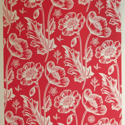Red & Cream Sedation in Bloom Silkscreen Print by Shepard Fairey- OBEY