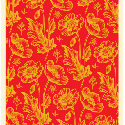 Red & Gold Sedation in Bloom Silkscreen Print by Shepard Fairey- OBEY