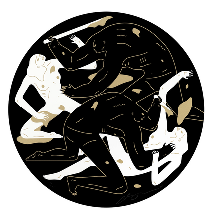 Revolution Is a Mother Who Eats Its Children Black Tondo Silkscreen Print by Cleon Peterson