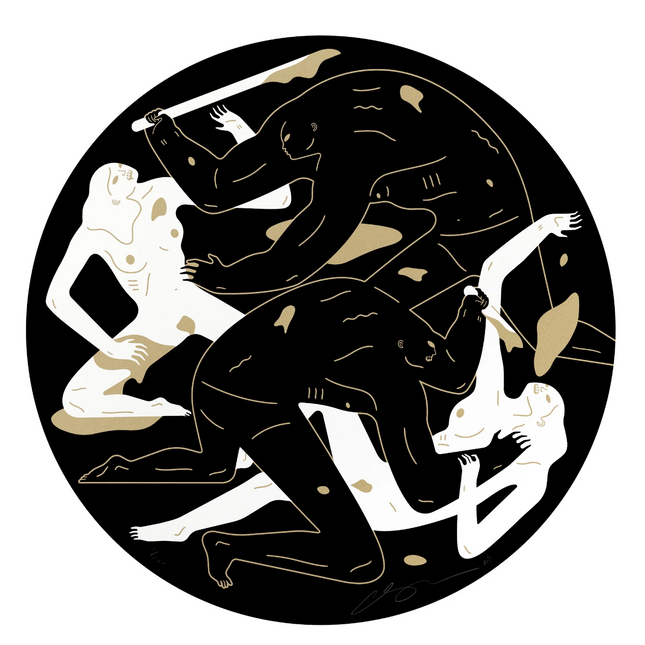 Revolution Is a Mother Who Eats Its Children Black Tondo Silkscreen Print by Cleon Peterson