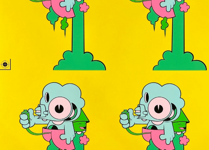 Rocket Monkey Uncut Yellow Silkscreen Test Print by Dalek- James Marshall