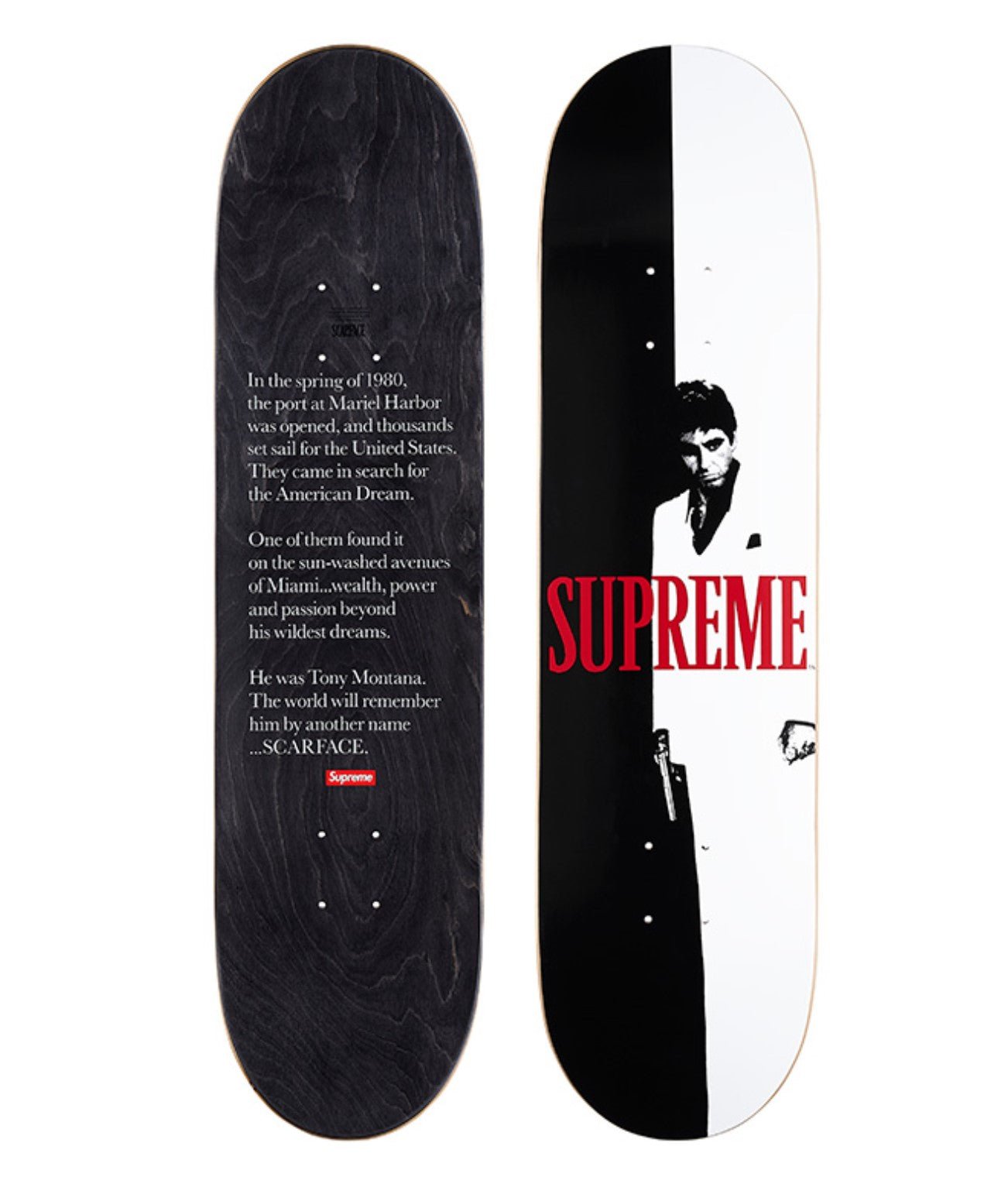 Scarface Split Skateboard Art Deck by Supreme – Sprayed Paint Art