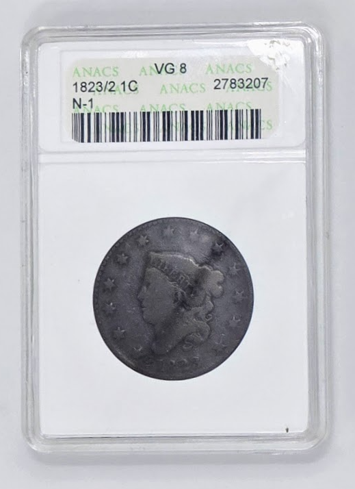 1823/2 1C- VG 8 | ANACS Large Cent Penny Graded Coin