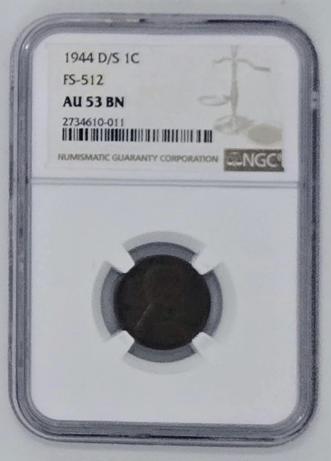 1944 D/S 1C FS 512- AU 53 BM | NGC One Cent Penny Graded Coin
