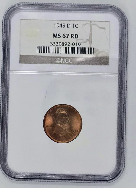 1945 D 1C- MS 67 RD | NGC One Cent Penny Graded Coin