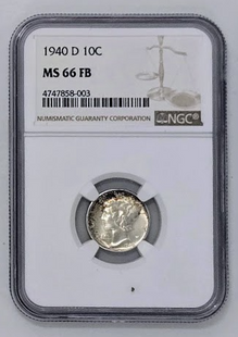 1940 D 10C- MS 66 FB | NGC Ten Cents Dime Graded Coin