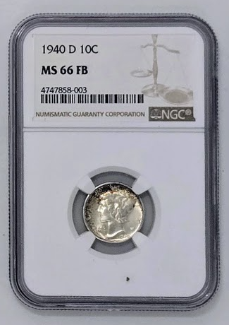 1940 D 10C- MS 66 FB | NGC Ten Cents Dime Graded Coin