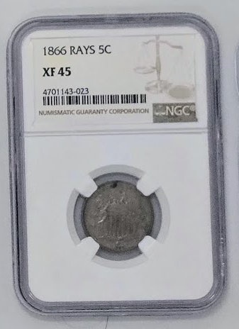 1866 Rays 5C- XF 45 | NGC Five Cents Shield Nickel Graded Coin