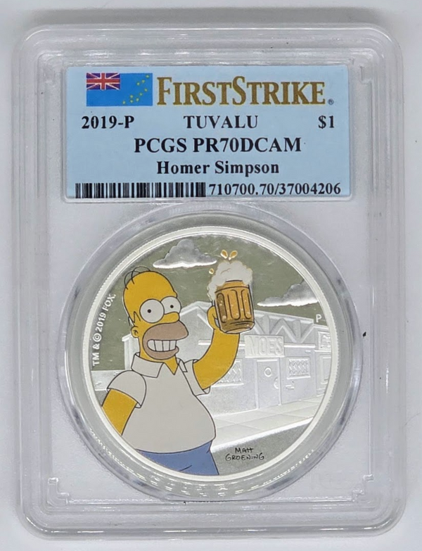 2019 P Homer Simpson Silver Dollar- PR 70 DCAM | PCGS Graded Coin