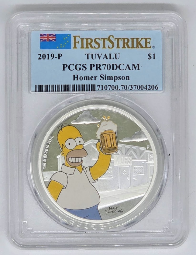 2019 P Homer Simpson Silver Dollar- PR 70 DCAM | PCGS Graded Coin