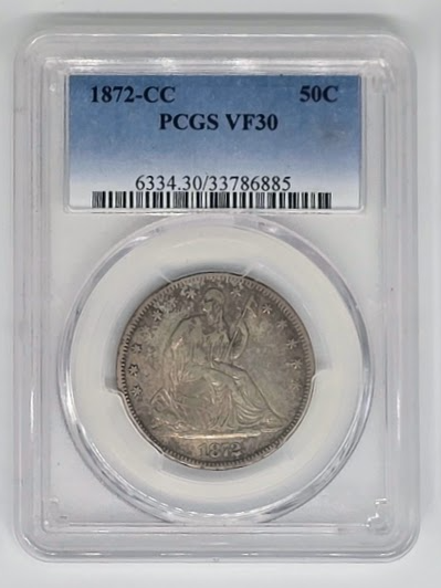 1872 CC 50C- VF 30 | PCGS Seated Liberty 50 Cents Graded Coin Carson City