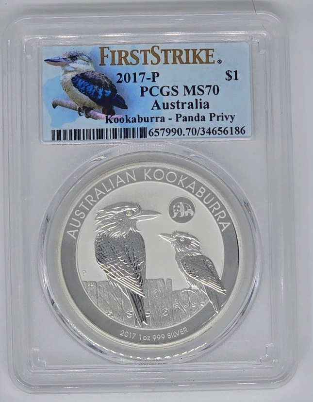 2017 P $1 Kookaburra Panda Privy- MS 70 | PCGS 1 Silver Dollar Coin