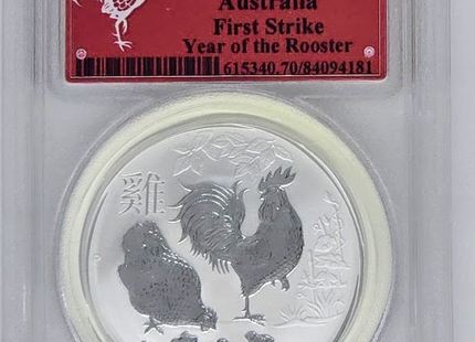 Moneda de plata de 1 dólar de Australia, Año del Gallo, 2017 - MS 70 | PCGS 1 dólar de plata, clasificada