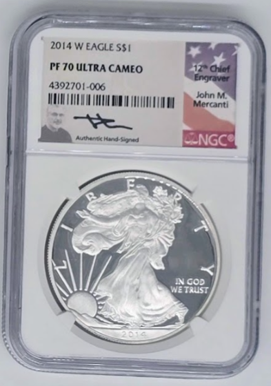 2014 W Signed American Eagle Silver Dollar- PF 70 Ultra Cameo | Graded Coin