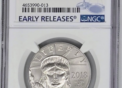 Moneda de platino American Eagle de $100 de 2018, MS 70 | Moneda con calificación NGC