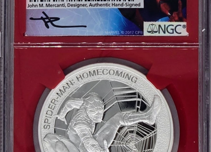 Spider-Man Homecoming 2017 $5- PF 70 Ultra Cameo | Moneda de plata graduada