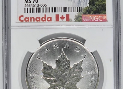 Diseño de hoja de arce 2018, $5-MS 70 | Moneda de plata canadiense de grado académico