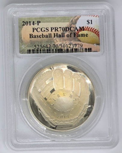 2014 P $1 Baseball Hall of Fame- PR 70 DCAM | Silver One Dollar Graded Coin