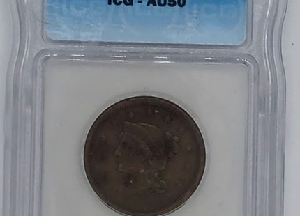 1850 1C- AU 50 | ICG Large Cent Penny Graded Coin