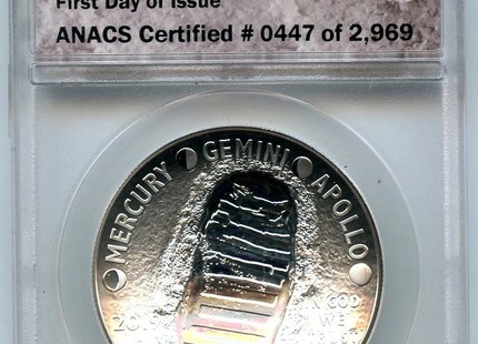 Moneda de plata de 1 dólar de la NASA, 2019, conmemoración del 50.º aniversario del Apolo 11, PR 70 DCAM