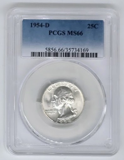 1954 D 25C- MS 66 | PCGS 25 Cents Quarter Graded Coin